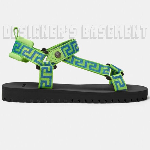 VERSACE neon green 41 EU - 8 US Greca canvas MEDUSA stud neoprene black Sandals main image 5